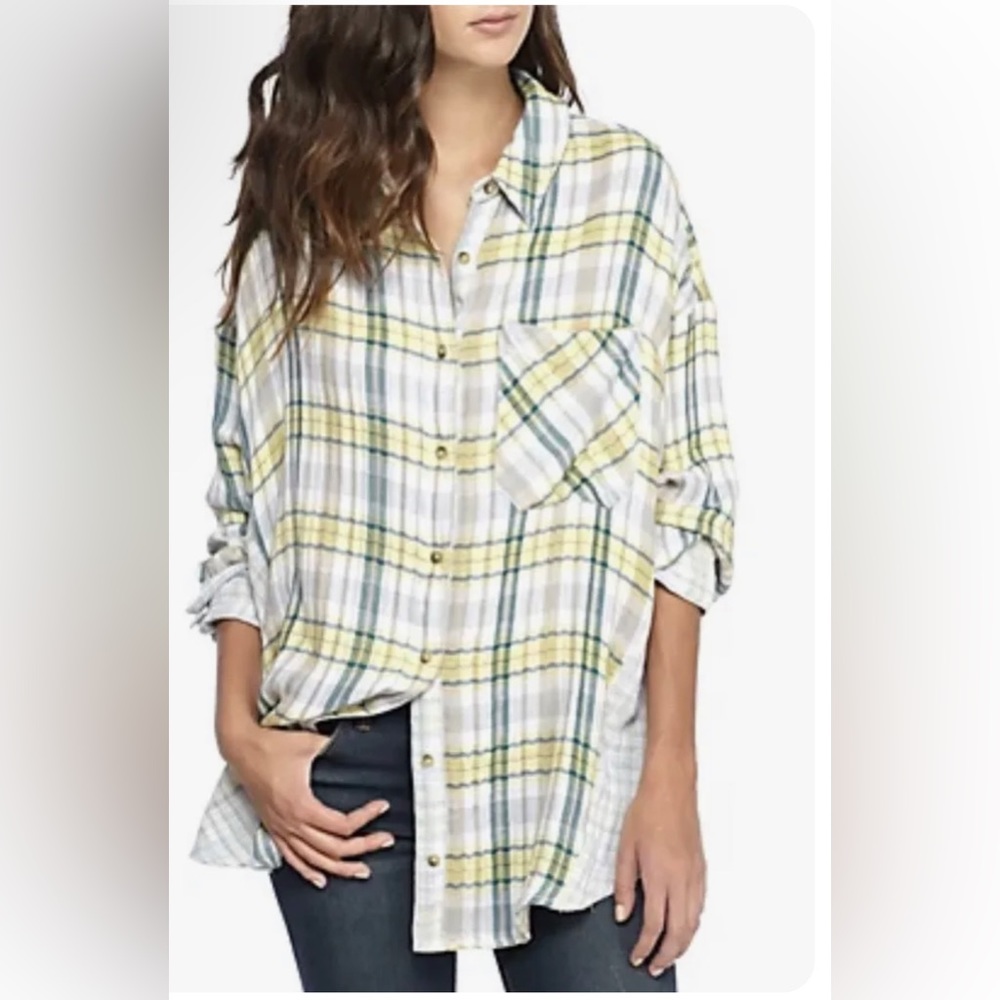 Free People Multicolor Plaid Button Down Shirt